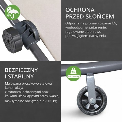 Leżak ogrodowy, leżanka dwuosobowa z baldachimem szary 200x173x155cm LE02