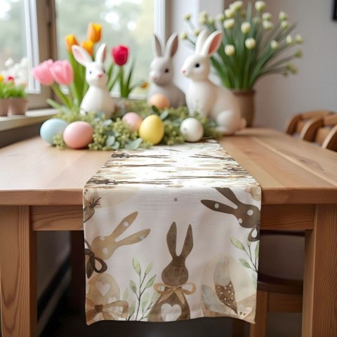 Lniany bieżnik na stół wielkanocny, KRÓLIKI WIELKANOCNE 180 x 33cm BZK12
