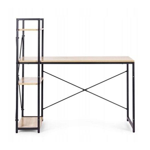 Loftowe biurko komputerowe z regałem, półkami, 120 x 60cm, czarne, blat jasny brąz STL24JBR
