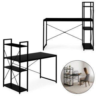 Loftowe biurko komputerowe z regałem, półkami, 120 x 60cm, czarne, czarny blat STL24CZ