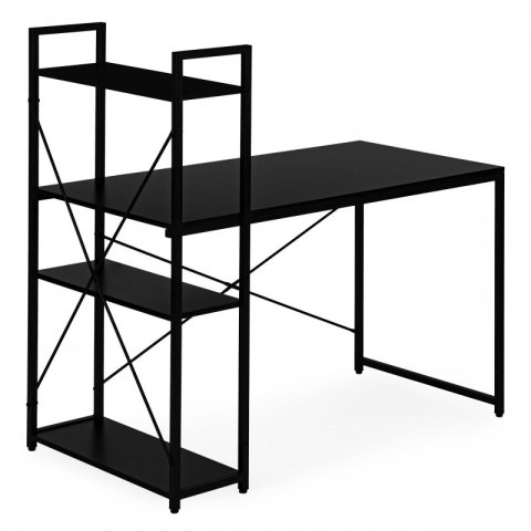Loftowe biurko komputerowe z regałem, półkami, 120 x 60cm, czarne, czarny blat STL24CZ