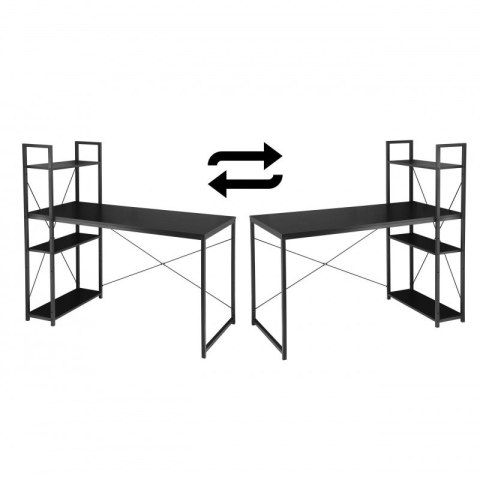 Loftowe biurko komputerowe z regałem, półkami, 120 x 60cm, czarne, czarny blat STL24CZ
