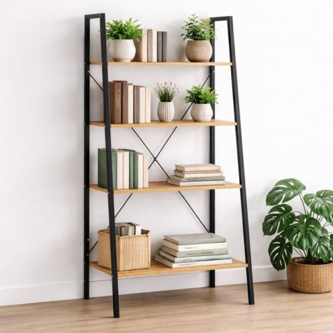 Loftowy wielofunkcyjny 4-poziomowy regał, czarny 60 x 35 x 147cm, blat jasny brąz SZ51JBR