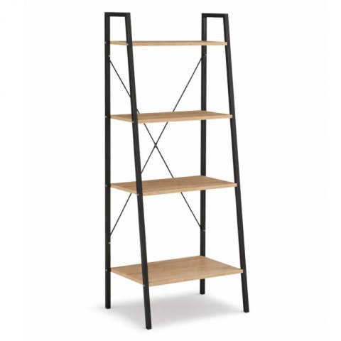 Loftowy wielofunkcyjny 4-poziomowy regał, czarny 60 x 35 x 147cm, blat jasny brąz SZ51JBR