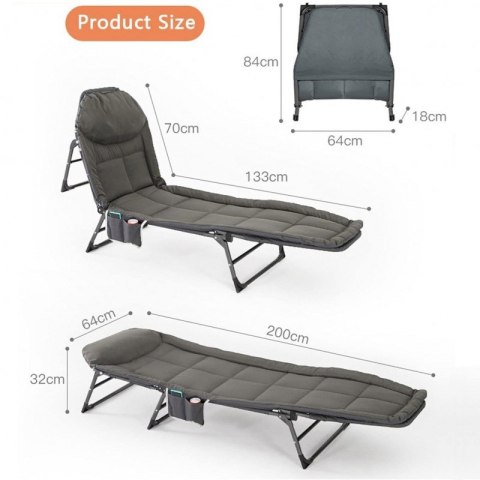 Łóżko turystyczne, polowe, kanadyjka 200 x 64cm składane z kieszonką AR06SZ