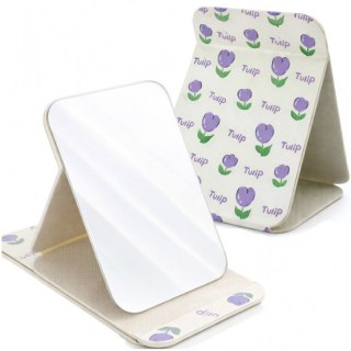 Lusterko kosmetyczne z ekoskóry, otwierane, stojące duże, tulipany 15 x 20 cm L22