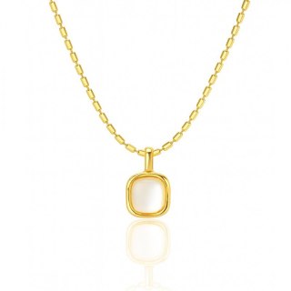 Naszyjnik stal szlachetna pozłacana 14k złotem, Biały Wisiorek Kwadrat NST2217