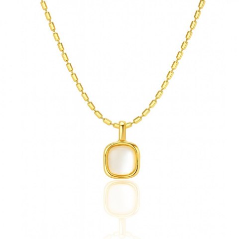 Naszyjnik stal szlachetna pozłacana 14k złotem, Biały Wisiorek Kwadrat NST2217