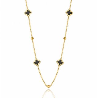 Naszyjnik stal szlachetna pozłacana 14k złotem, koniczynki czarne NST2251