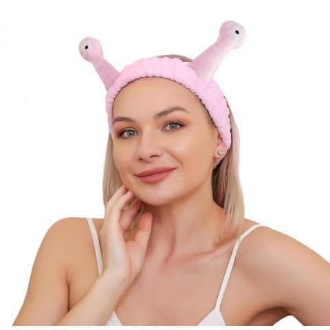 Opaska kosmetyczna do włosów ślimak, różowa pluszowa 20x5cm OPK22R