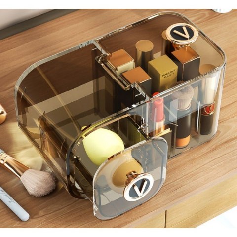 Organizer na kosmetyki szafeczka z przegródkami i szufladką, brązowy CB36
