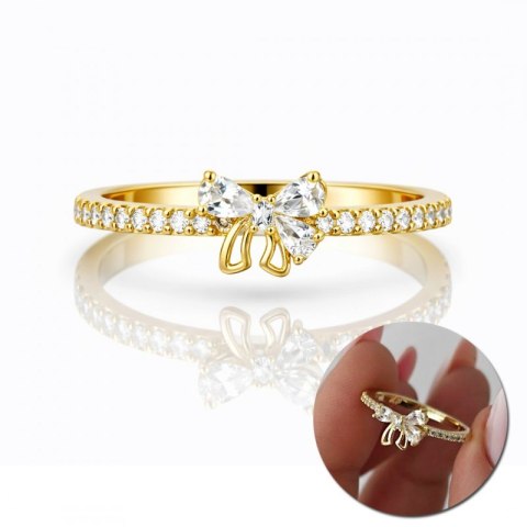 Pierścionek stal chirurgiczna platerowana 14k złotem, KOKARDA cyrkonie PST994, Rozmiar pierścionków: US7 EU14