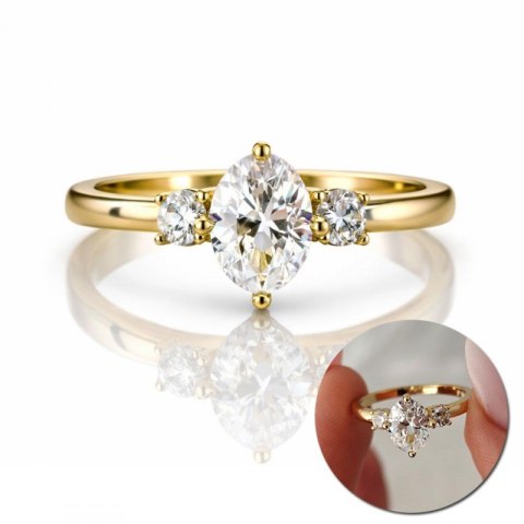 Pierścionek stal chirurgiczna platerowana 14k złotem, efektowny z dużą cyrkonią PST991, Rozmiar pierścionków: US6 EU11