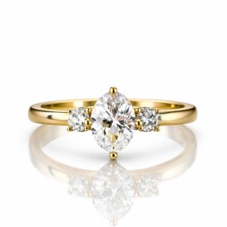 Pierścionek stal chirurgiczna platerowana 14k złotem, efektowny z dużą cyrkonią PST991, Rozmiar pierścionków: US7 EU14