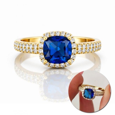 Pierścionek stal chirurgiczna platerowana 14k złotem, efektowy z niebieską cyrkonią PST993, Rozmiar pierścionków: US8 EU17