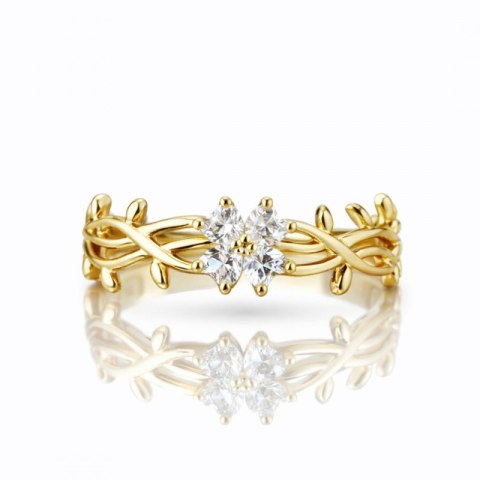 Pierścionek stal chirurgiczna platerowana 14k złotem, pleciony, KWIAT cyrkonie PST999, Rozmiar pierścionków: US7 EU14