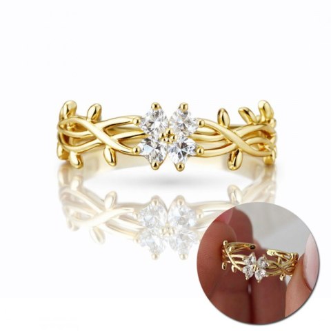 Pierścionek stal chirurgiczna platerowana 14k złotem, pleciony, KWIAT cyrkonie PST999, Rozmiar pierścionków: US8 EU17