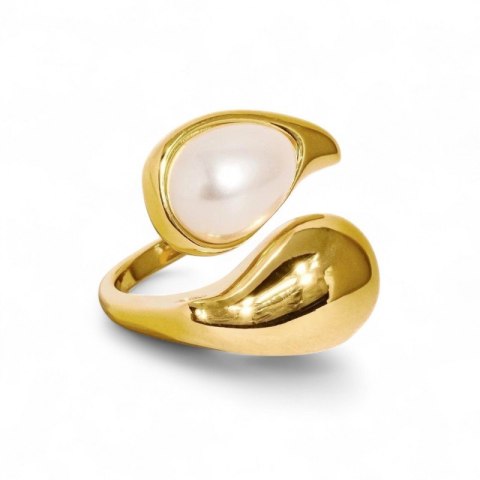 Pierścionek stal chirurgiczna platerowana złotem regulowany, R6, R7 PERŁA KROPLA PST946