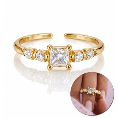 Pierścionek stal szlachetna platerowana 14k złotem z cyrkoniami PST919