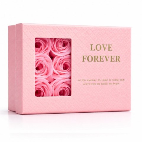Pudełeczko na biżuterię z 6 szt. zapachowych róż mydlanych, różowe na prezent BUK28R