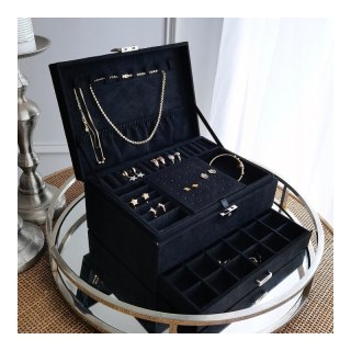Szkatułka na biżuterię kuferek etui organizer czerń PD119CZ