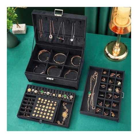 Szkatułka na biżuterię kuferek etui organizer czerń PD119CZ