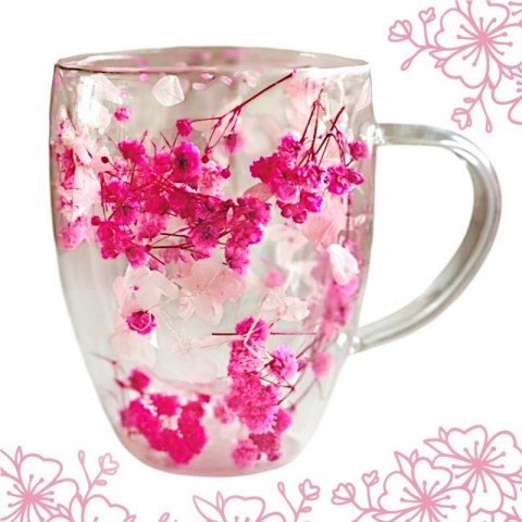 Szklanka termiczna z kwiatami w środku, gipsówka hortensje róż 300 ml 1szt SZK149