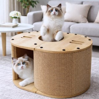 Tekturowy drapak dla kota, budka, domek, legowisko - 57 x 39,5 x 25 cm KOT31