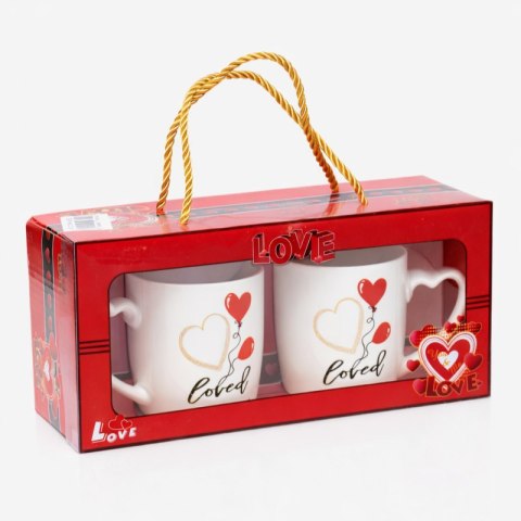 Zestaw 2szt KUBKÓW WALENTYNKOWYCH - LOVE YOU w pudełku z łyżeczkami 300 ml KB24