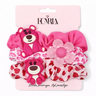 Zestaw frotek gumek 3w1 na plakietce, różowe misie, kwiat GUM190