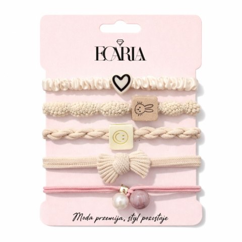 Zestaw frotek gumek 5w1 na plakietce SMILE, serce beż GUM193