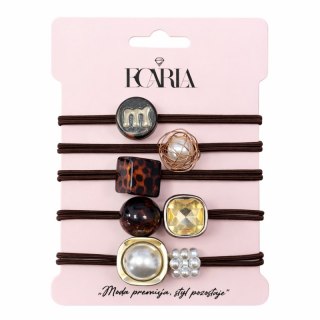 Zestaw frotek gumek 5w1 na plakietce, brązowe z kamieniami, złote GUM186