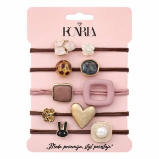 Zestaw frotek gumek 5w1 na plakietce, brązowe z kamieniami, złote SERCE GUM183