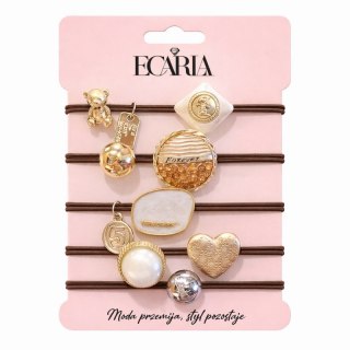 Zestaw frotek gumek 5w1 na plakietce, brązowe z kamieniami, złote SERCE GUM184