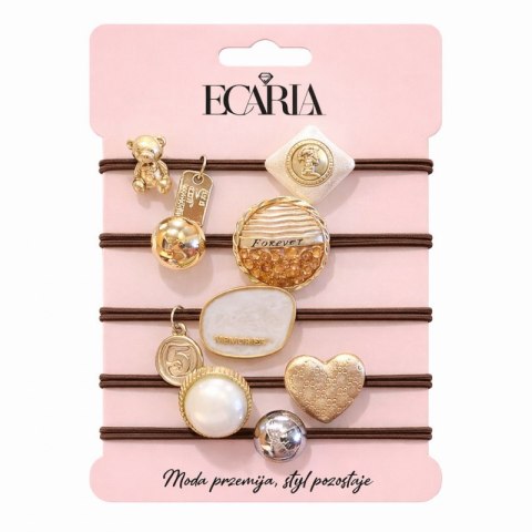 Zestaw frotek gumek 5w1 na plakietce, brązowe z kamieniami, złote SERCE GUM184