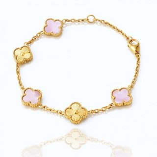 Bransoletka na rękę stal chirurgiczna pozłacana 14k złotem, koniczynka róż BST1606