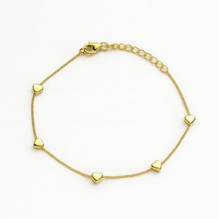 Bransoletka na rękę stal chirurgiczna pozłacana 14k złotem, serduszka BST1593