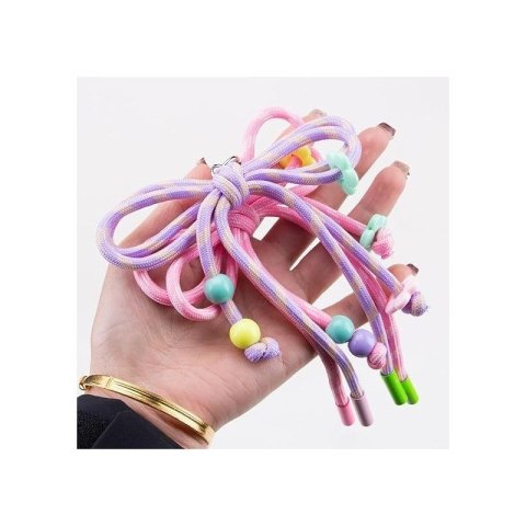 Brelok do kluczy, sznurkowa kokardka, koraliki, fiolet w paski BRL406FIO