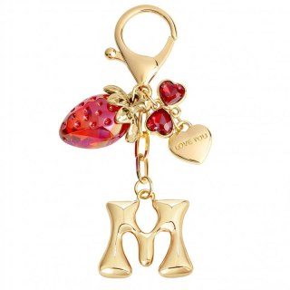 Brelok do kluczy złota LITERKA "M", TRUSKAWKA, czerwone SERCA BRL413M