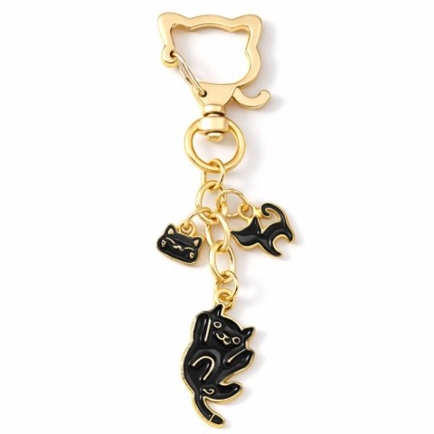 Brelok do kluczy złoty, czarny KOT, emaliowane trzy kotki BRL415