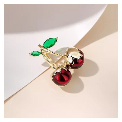 Broszka ozdobna złote soczyste WISIENKI oblane złotem BZ198