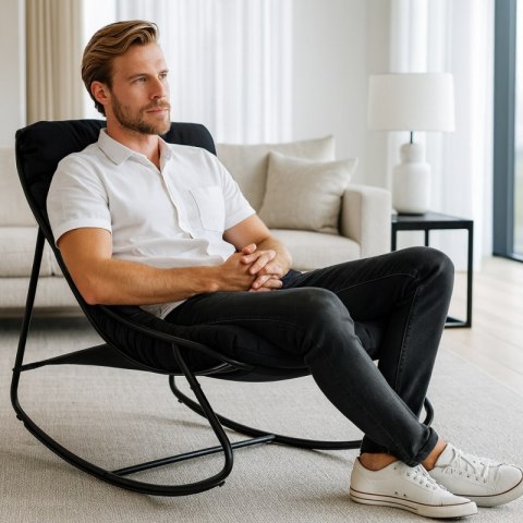 Fotel Bujany na biegunach ogrodowy do salonu tarasowy bujak kokon LEŻANKA KR38CZ