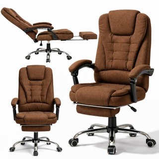 Fotel biurowy obrotowy BOSS z podnóżkiem - brązowy MATERIAŁ KO22BR-MAT