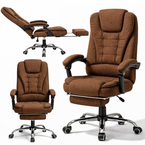 Fotel biurowy obrotowy BOSS z podnóżkiem - brązowy MATERIAŁ KO22BR-MAT