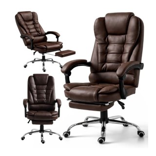 Fotel biurowy obrotowy BOSS z podnóżkiem - brązowy SKÓRA KO22BR