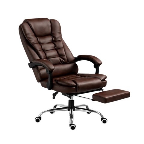 Fotel biurowy obrotowy BOSS z podnóżkiem - brązowy SKÓRA KO22BR