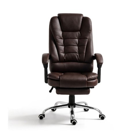 Fotel biurowy obrotowy BOSS z podnóżkiem - brązowy SKÓRA KO22BR