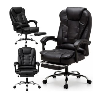 Fotel biurowy obrotowy BOSS z podnóżkiem - czarny eco SKÓRA KO22CZ