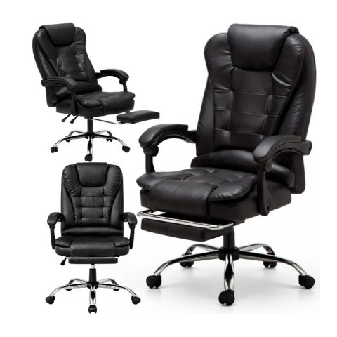 Fotel biurowy obrotowy BOSS z podnóżkiem - czarny eco SKÓRA KO22CZ