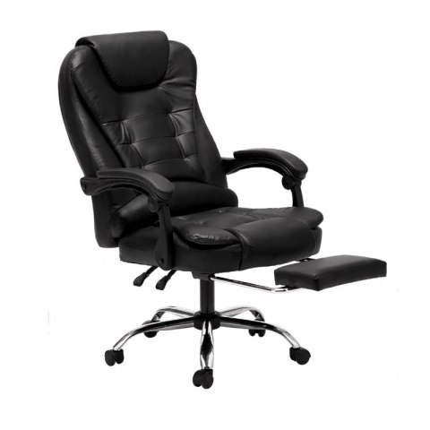 Fotel biurowy obrotowy BOSS z podnóżkiem - czarny eco SKÓRA KO22CZ